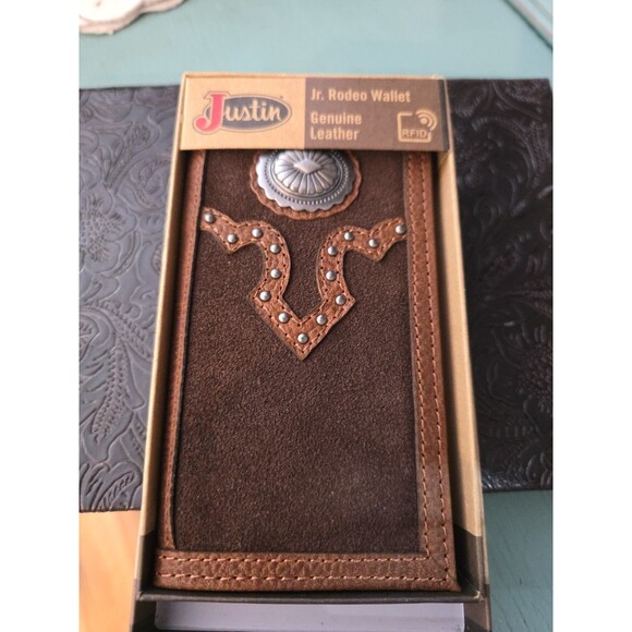 Justin Mens Rodeo Wallet Brown Suede Leather Money Clip 24010767W3 - Picture 1 of 4